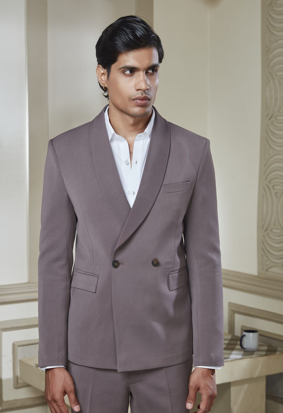 Taupe Double-Breasted Suit